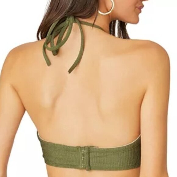 Shoshanna Cinched Chain Halter Neck Bandeau Bikini Top Bra Size D Olive - Picture 2 of 2